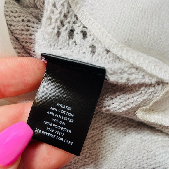 Simply Vera Vera Wang Gray Pointelle Knit Lace Up 2Fer Crewneck Tank Top M NWT - Picture 9 of 10